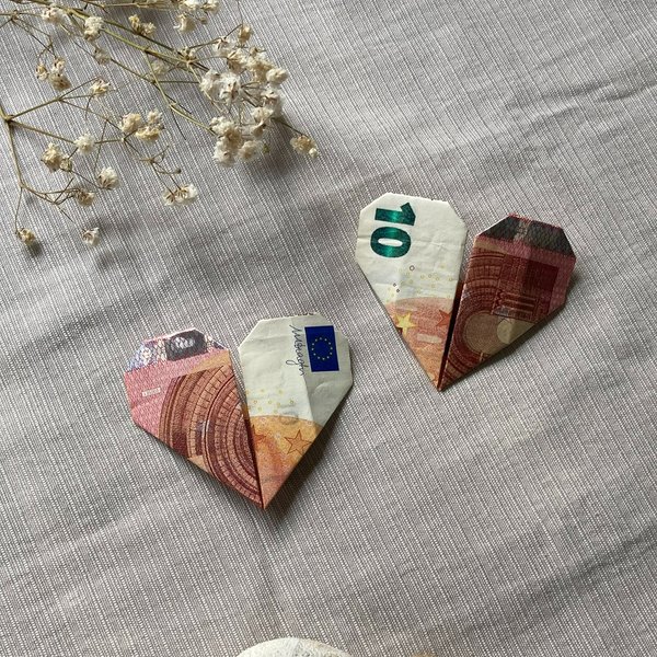 10 Euro Schein DIY Faltanleitung, Geldschein als Herz
